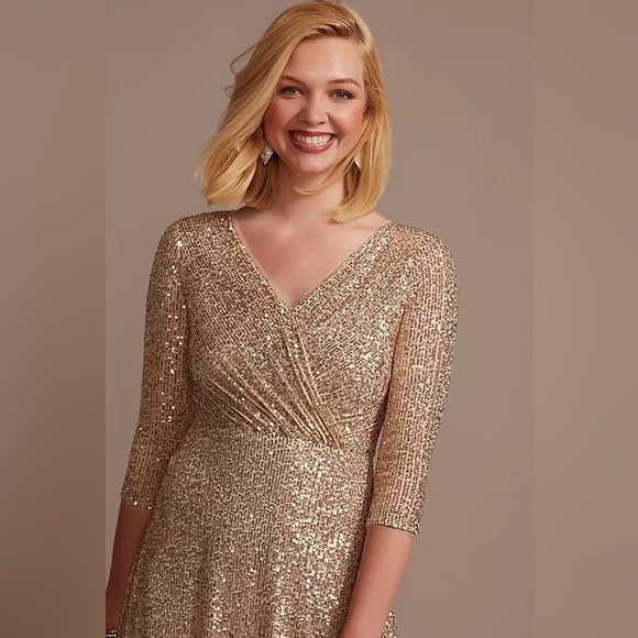 OLEG CASSINI Allover Sequin A-line Gown Size 18W - Picture 3 of 9